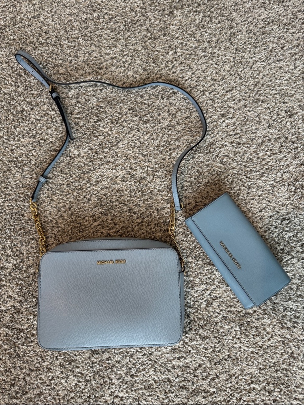 Michael Kors Powder Blue Crossbody Bag with Matching Wallet